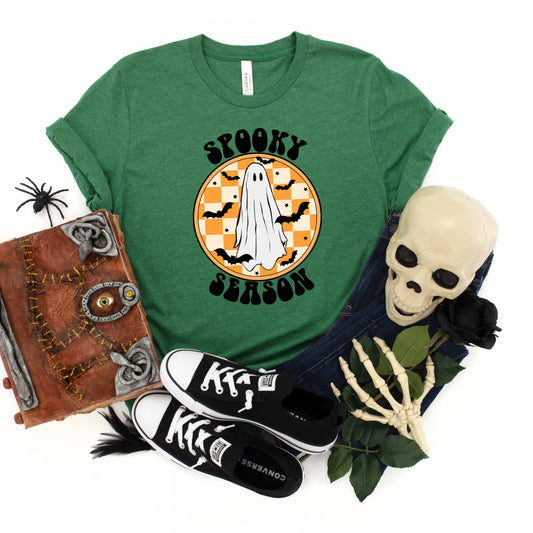 Spooky Season Checkered Ghost | Youth Short Sleeve Crew Neck