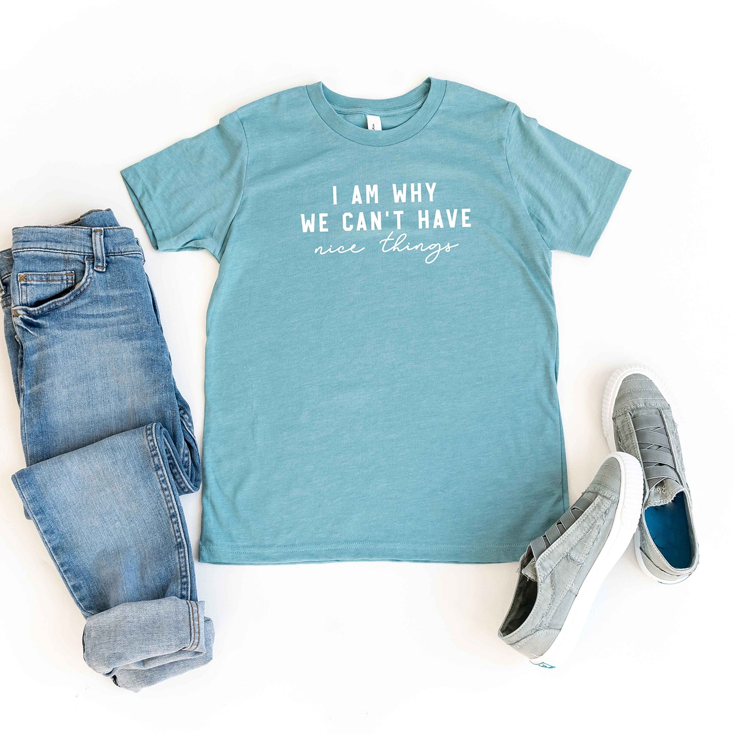 Can't Have Nice Things Cursive | Youth Short Sleeve Crew Neck