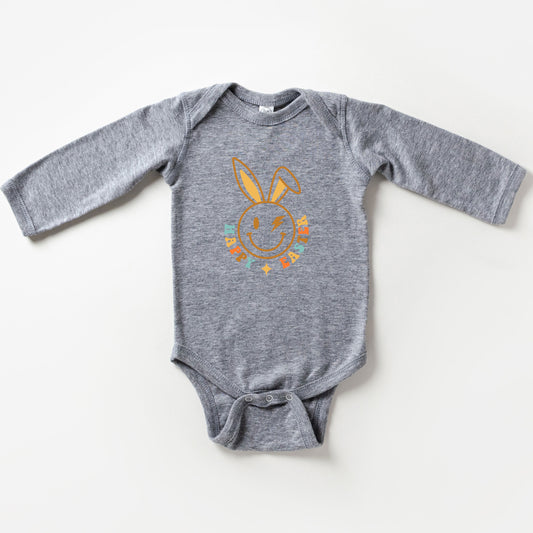 Happy Easter Smiley Lightning Bolt | Baby Long Sleeve Onesie
