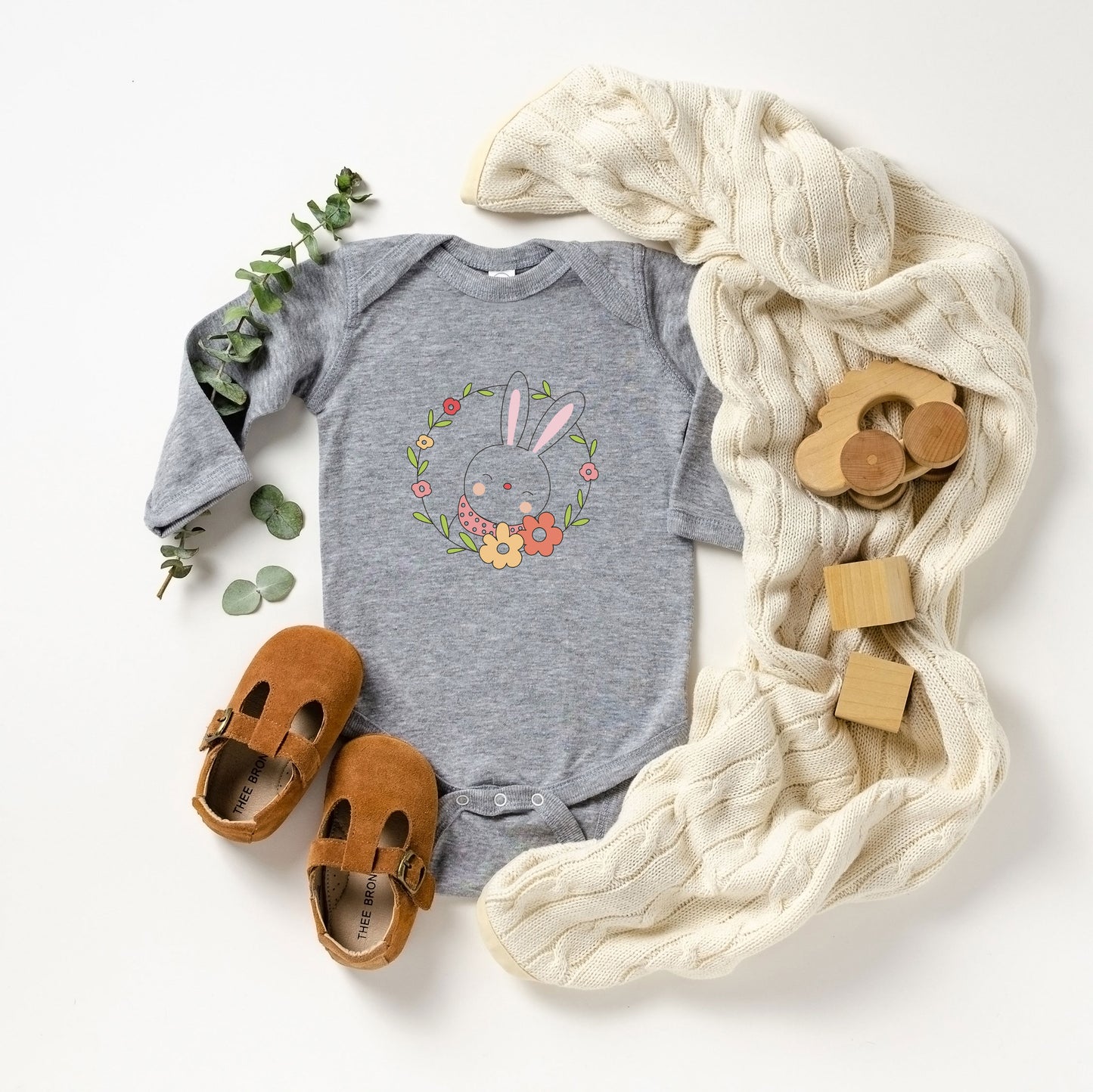 Easter Bunny Flower Wreath | Baby Long Sleeve Onesie