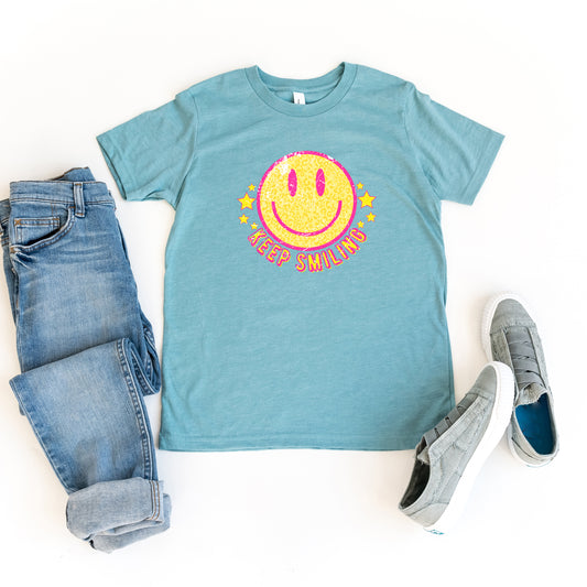 Keep Smiling Happy Face | Youth Short Sleeve Crew Neck