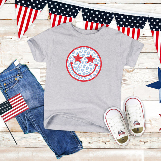 Leopard Patriotic Smiley Face | Youth Short Sleeve Crew Neck