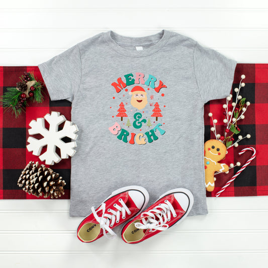 Retro Merry And Bright Santa | Toddler Short Sleeve Crew Neck
