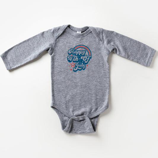 Happy 4th of July Rainbow | Baby Long Sleeve Onesie