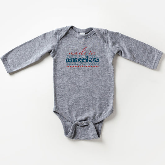 Made In America Stacked | Baby Long Sleeve Onesie