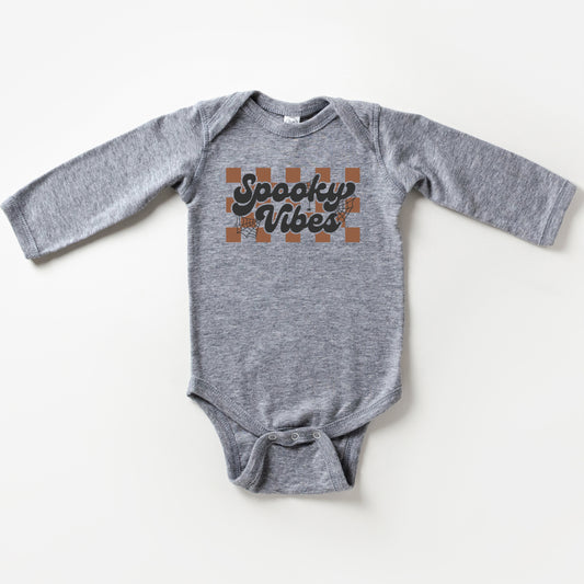 Checkered Spooky Vibes | Baby Long Sleeve Onesie