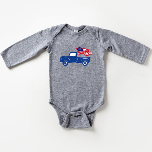 Truck With Flag | Baby Long Sleeve Onesie