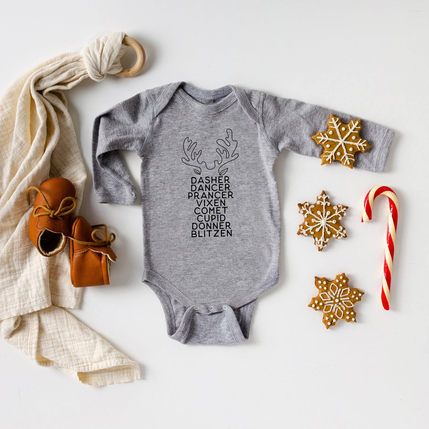 Reindeer Names Antlers | Baby Long Sleeve Onesie