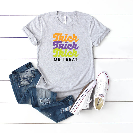 Trick Or Treat Colorful Stacked | Youth Short Sleeve Crew Neck