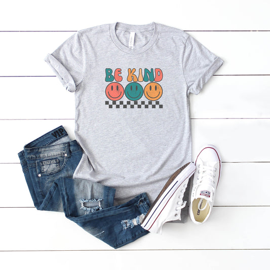Checkered Be Kind Smiley Face | Youth Short Sleeve Crew Neck