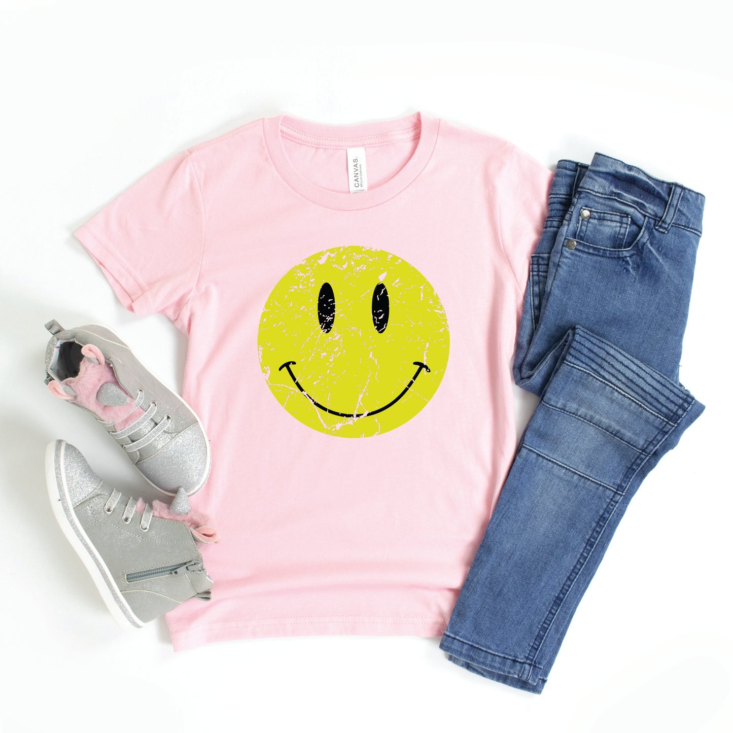 Distressed Smiley Face | Youth Short Sleeve Crew Neck