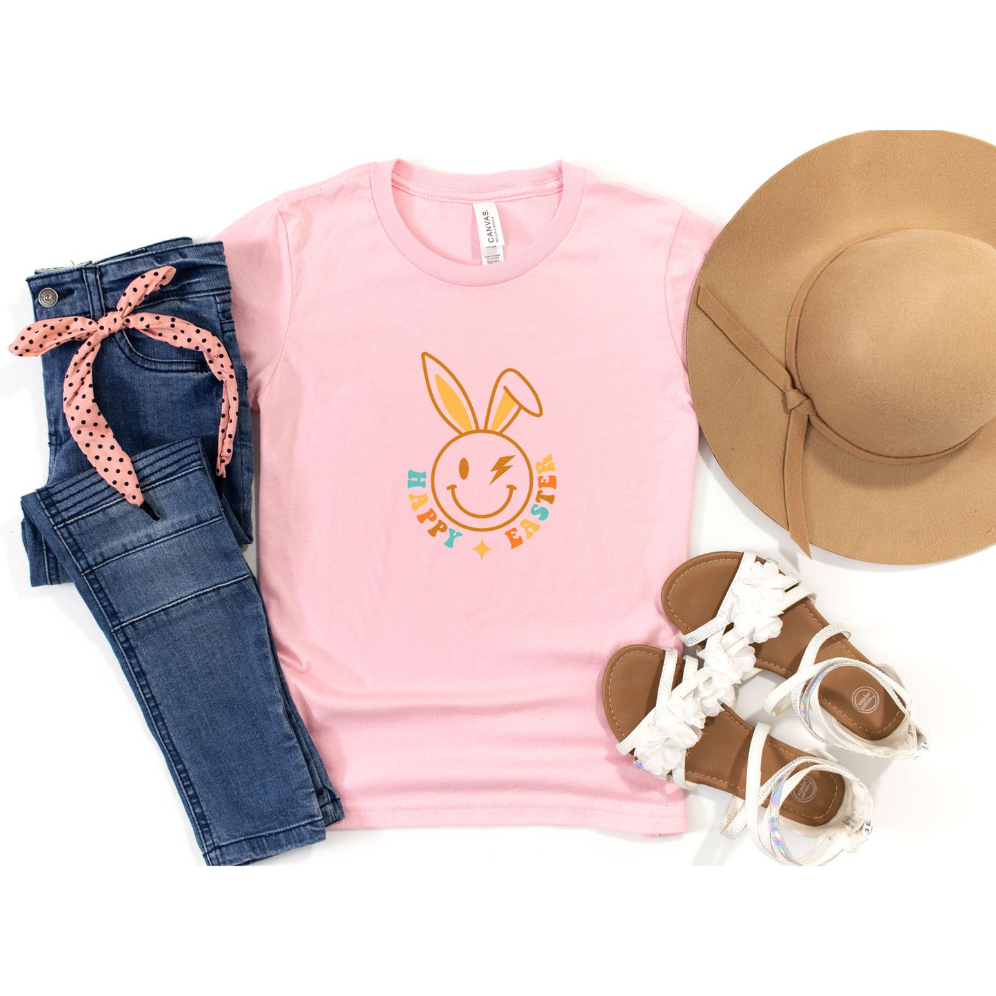 Happy Easter Smiley Lightning Bolt | Youth Short Sleeve Crew Neck