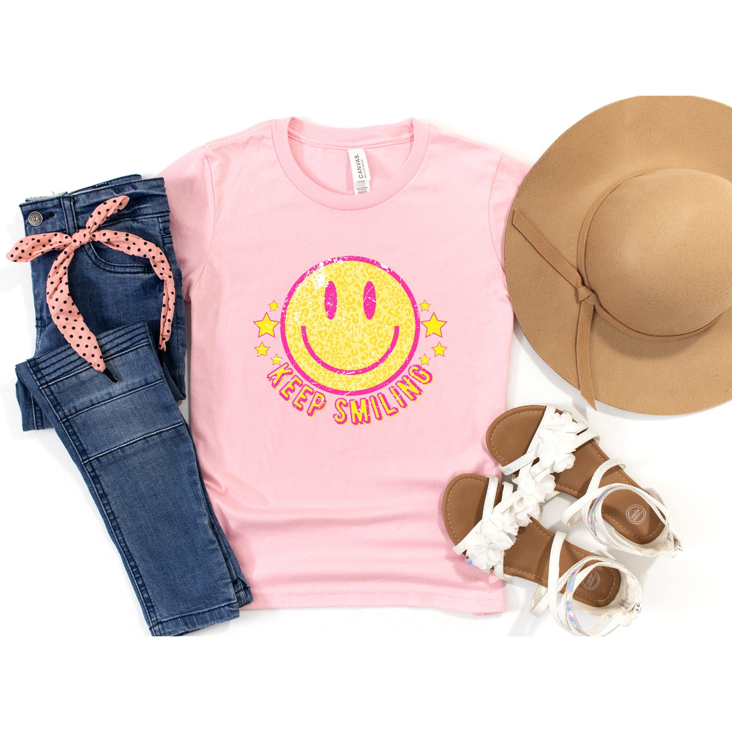 Keep Smiling Happy Face | Youth Short Sleeve Crew Neck