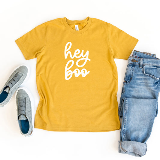 Hey Boo Cursive | Youth Short Sleeve Crew Neck