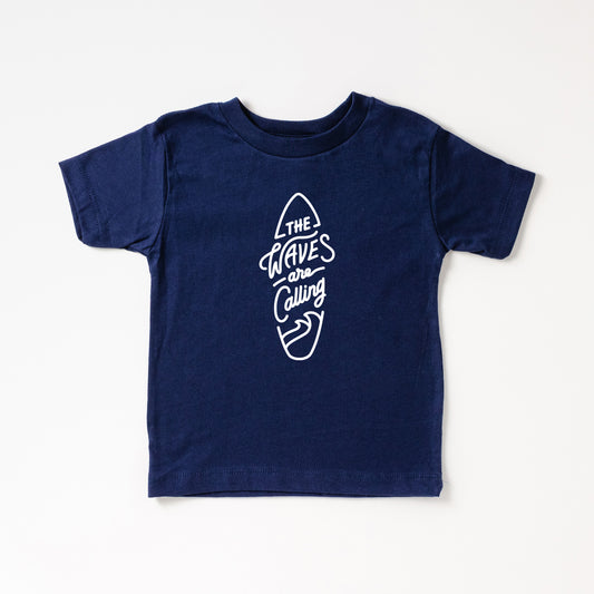The Waves Are Calling Surf Board | Toddler Short Sleeve Crew Neck