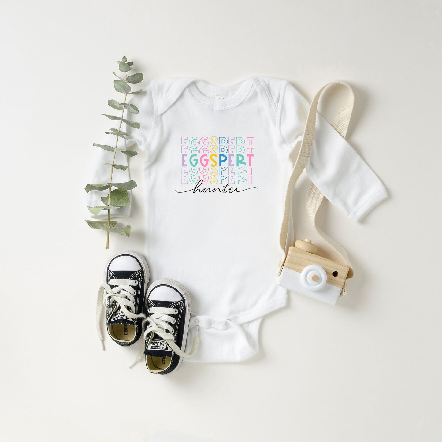 Eggspert Hunter Stacked | Baby Long Sleeve Onesie