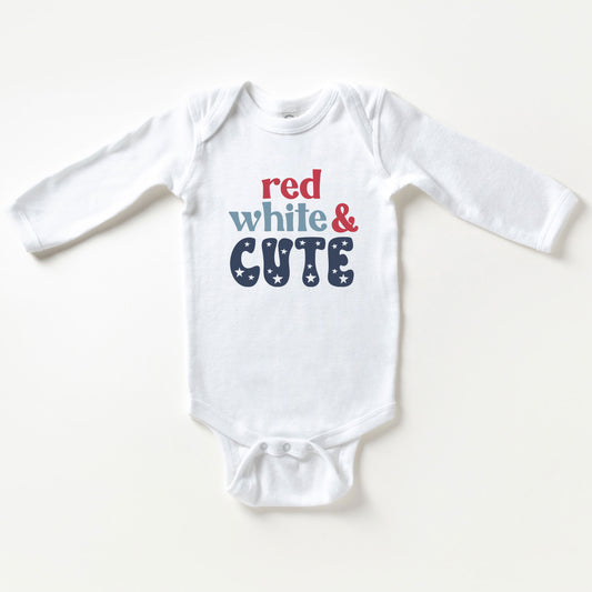 Red White And Cute Stars | Baby Long Sleeve Onesie