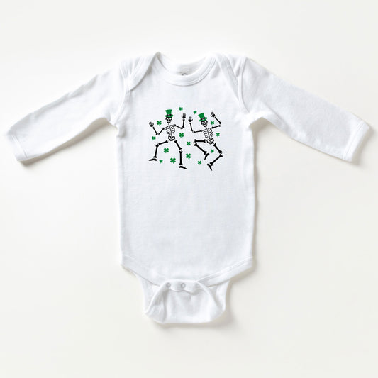 Shamrocks And Dancing Skeletons | Baby Long Sleeve Onesie