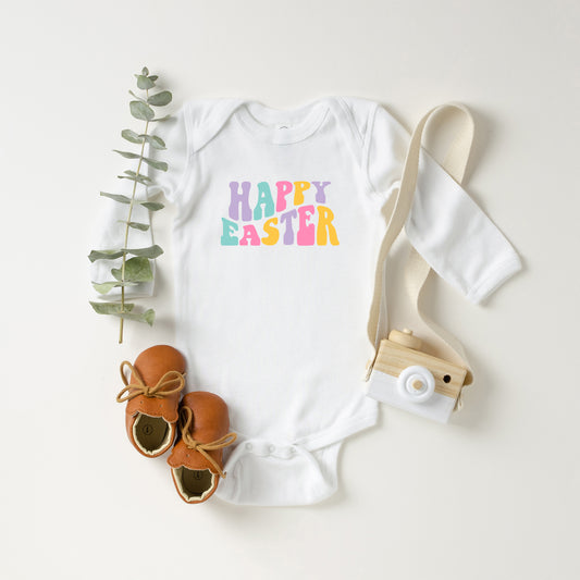 Happy Easter Wavy Colorful | Baby Long Sleeve Onesie