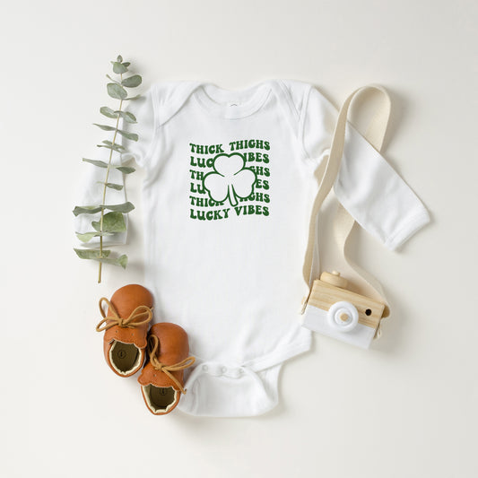 Thick Thighs Lucky Vibes | Baby Long Sleeve Onesie