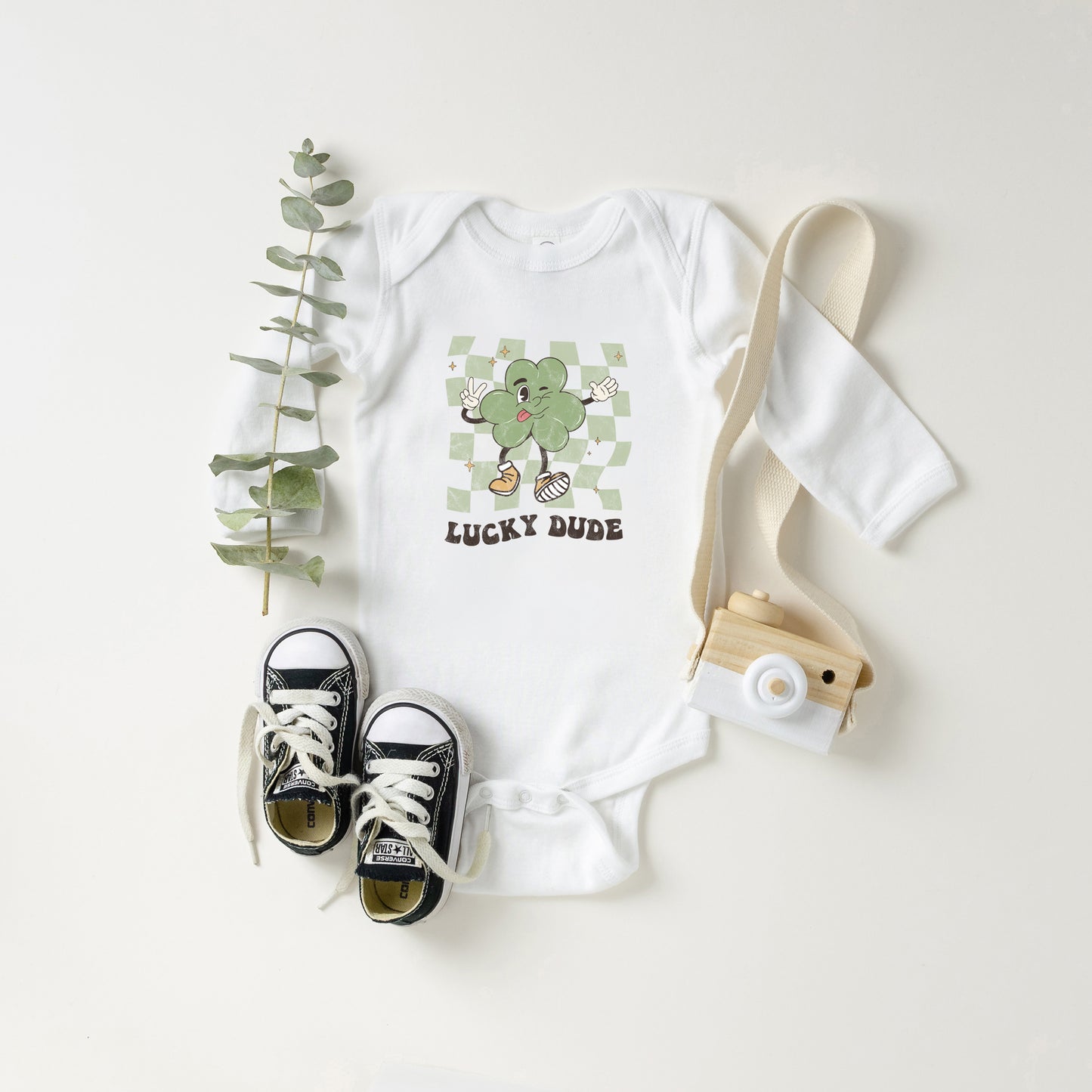 Lucky Dude Checkered | Baby Long Sleeve Onesie