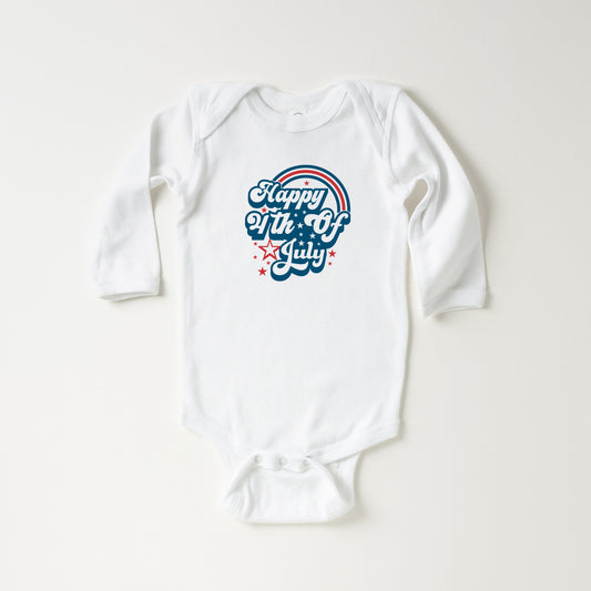 Happy 4th of July Rainbow | Baby Long Sleeve Onesie