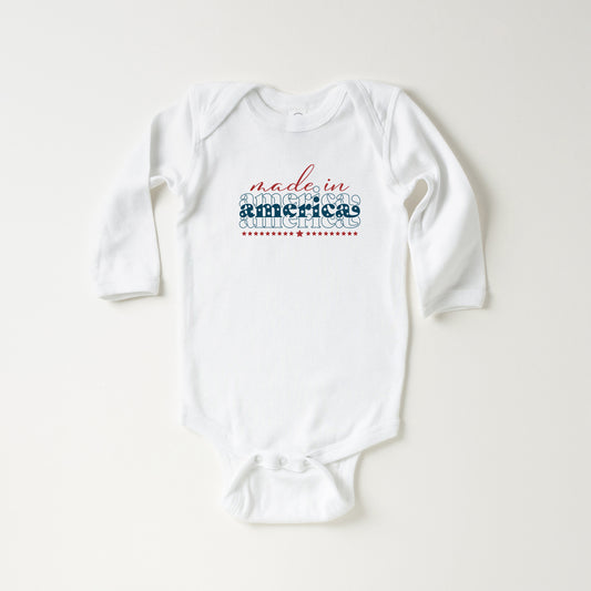 Made In America Stacked | Baby Long Sleeve Onesie