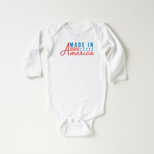 Made In America Stars And Stripes | Baby Long Sleeve Onesie