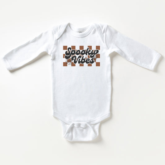 Checkered Spooky Vibes | Baby Long Sleeve Onesie