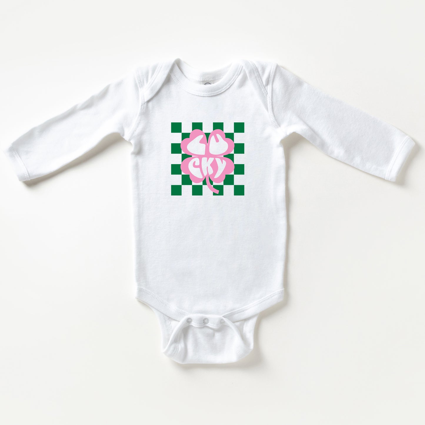 Lucky Clover Checkered | Baby Long Sleeve Onesie