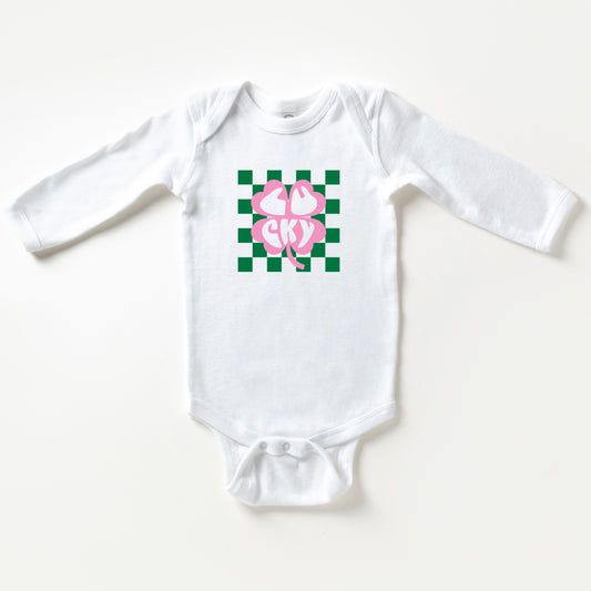 Lucky Clover Checkered | Baby Long Sleeve Onesie