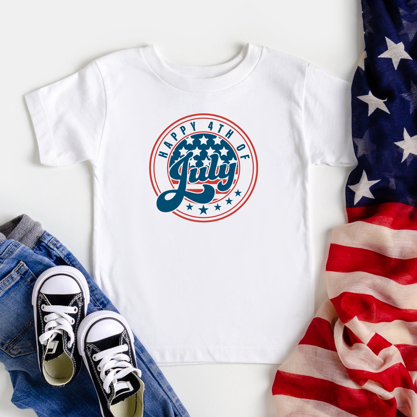 Happy Fourth Circle | Toddler Short Sleeve Crew Neck