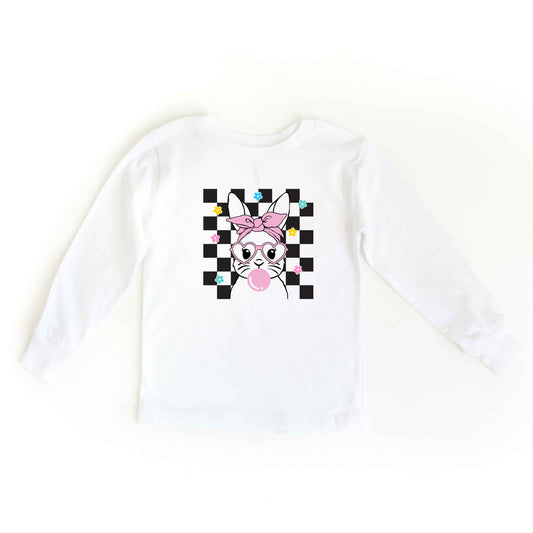 Checkered Groovy Bunny | Youth Long Sleeve Tee
