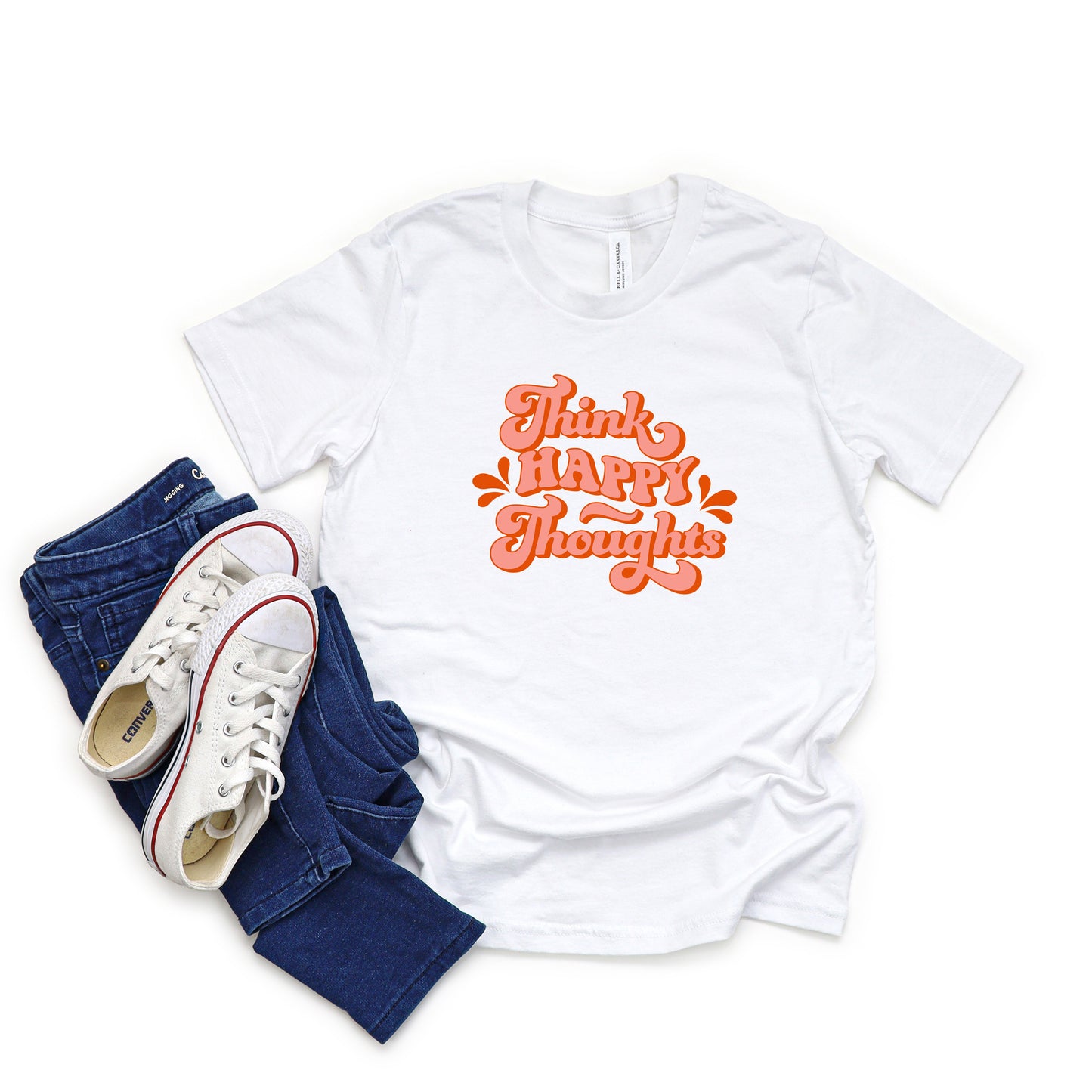 Retro Think Happy Thoughts | Youth Short Sleeve Crew Neck