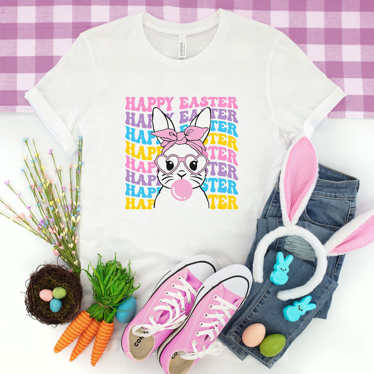 Bubble Gum Bunny Wavy | Youth Short Sleeve Crew Neck