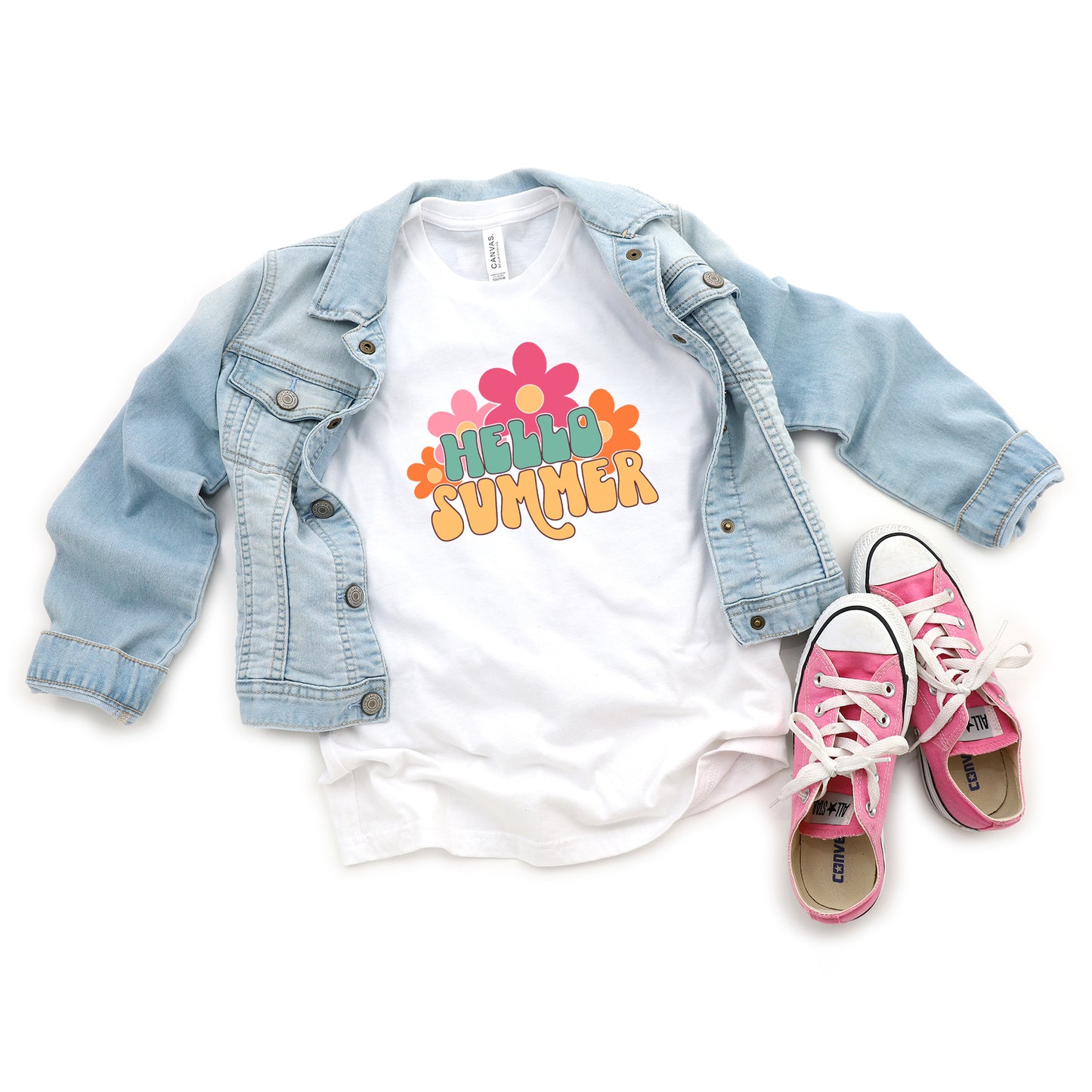 Hello Summer Flowers | Youth Short Sleeve Crew Neck