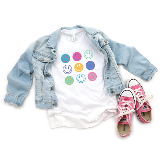 Stacked Smiley Faces | Youth Short Sleeve Crew Neck