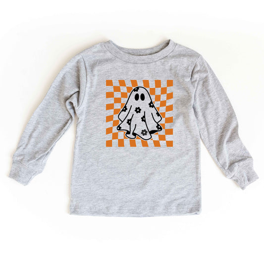 Checkered Flower Ghost | Toddler Graphic Long Sleeve Tee