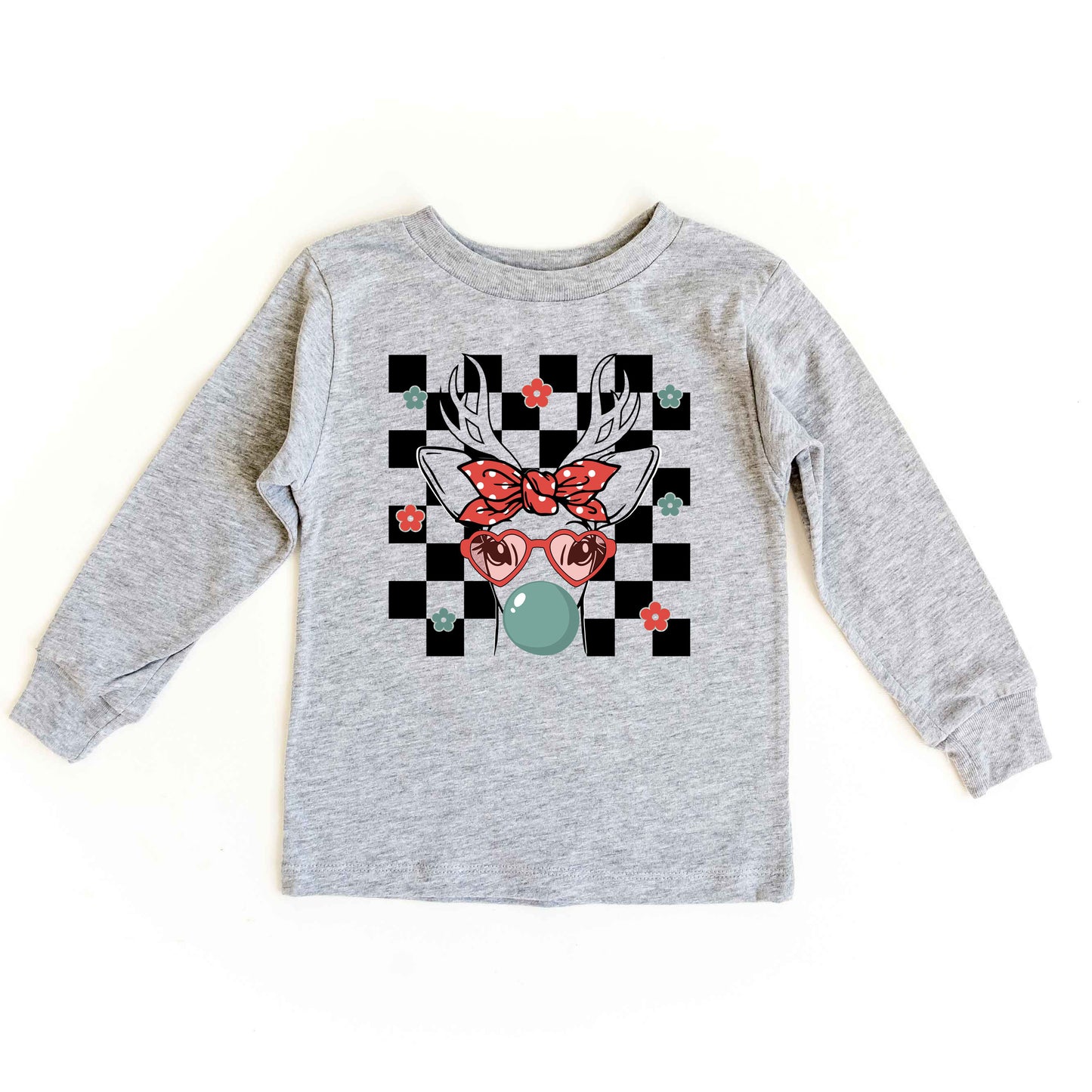 Checkered Reindeer | Toddler Graphic Long Sleeve Tee