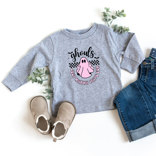 Just Wanna Have Fun Checkered | Toddler Graphic Long Sleeve Tee