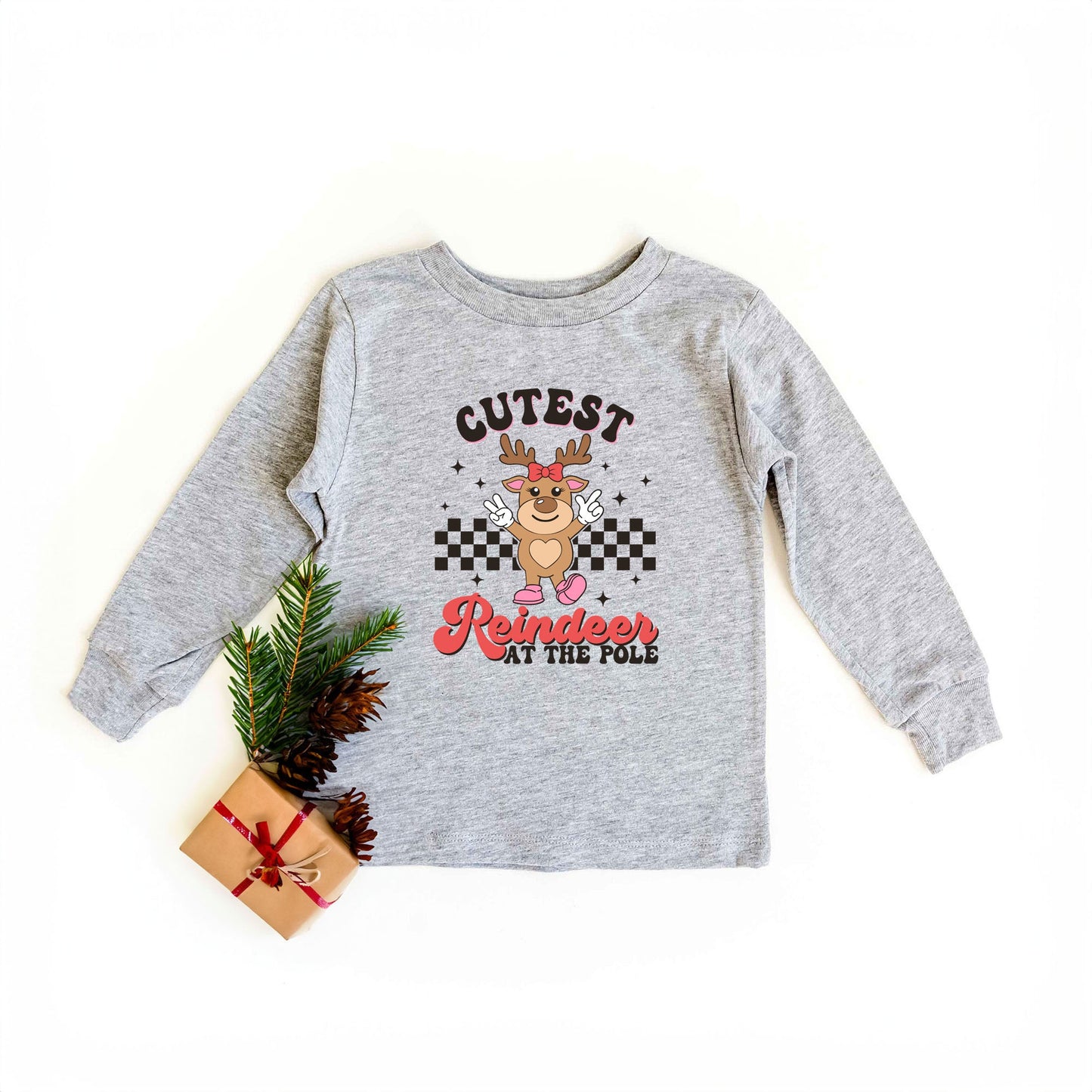 Cutest Reindeer At The Pole | Toddler Graphic Long Sleeve Tee