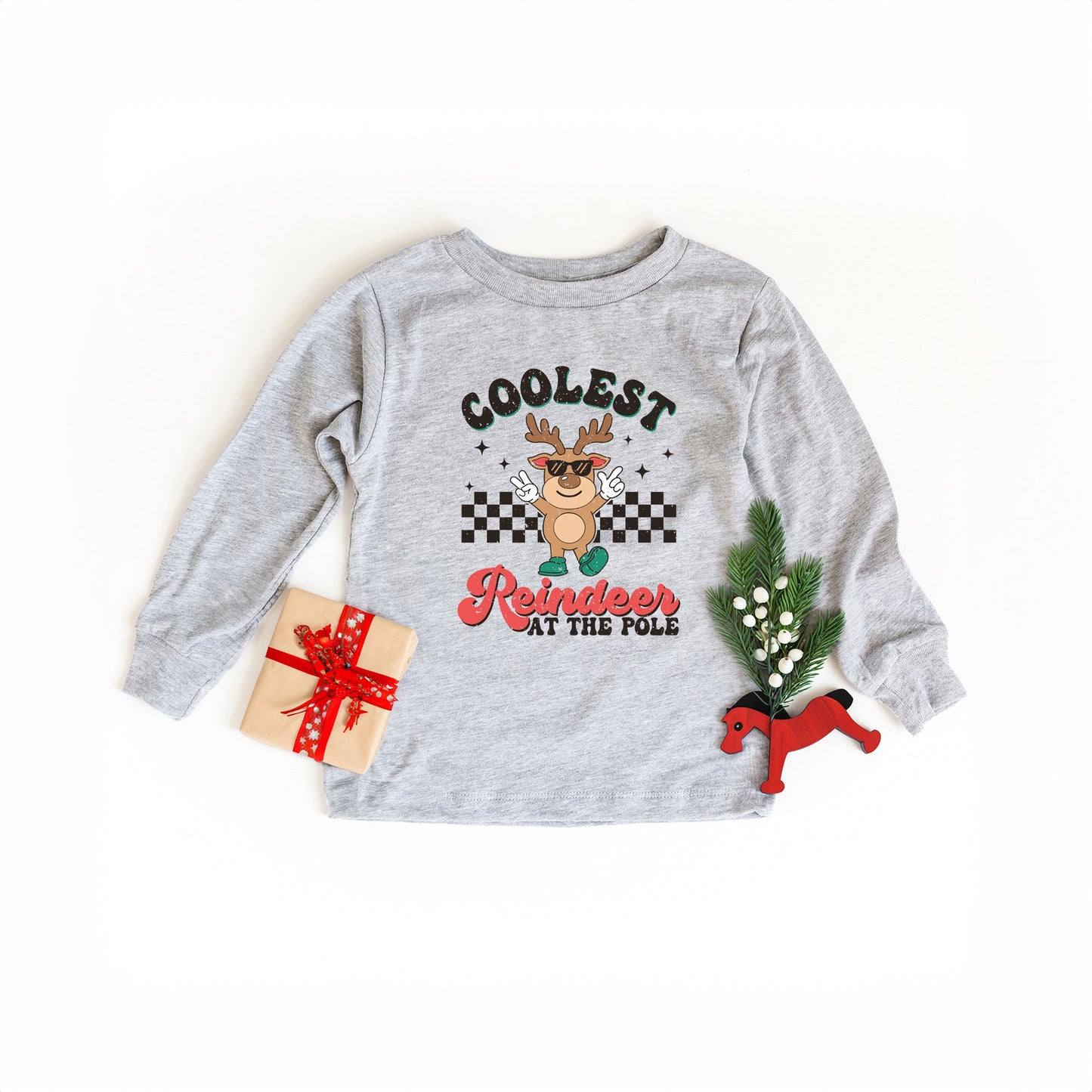 Coolest Reindeer At The Pole | Toddler Graphic Long Sleeve Tee