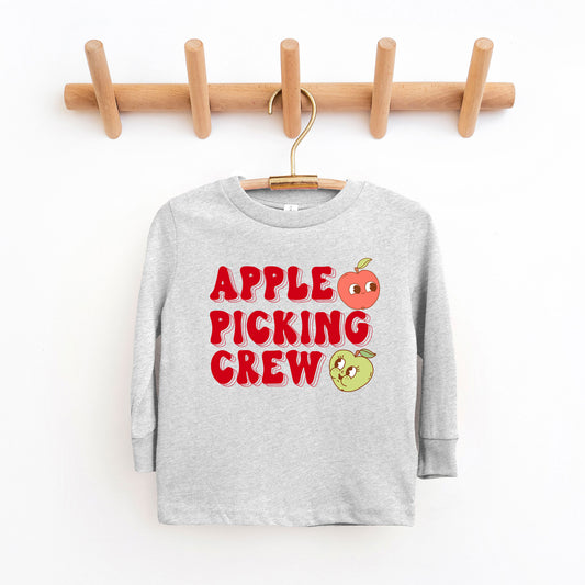 Cartoon Apple Picking Crew | Toddler Graphic Long Sleeve Tee