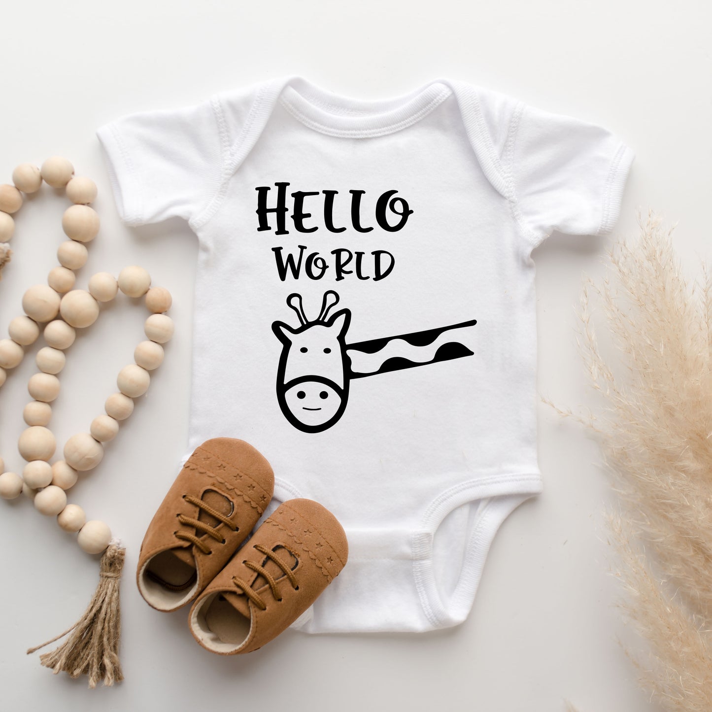 Hello World Giraffe | Baby Graphic Short Sleeve Onesie