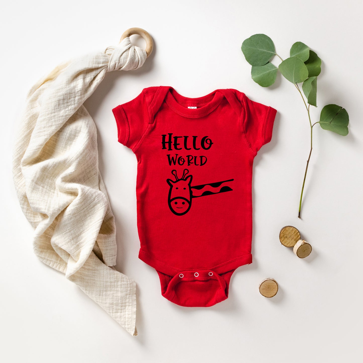 Hello World Giraffe | Baby Graphic Short Sleeve Onesie