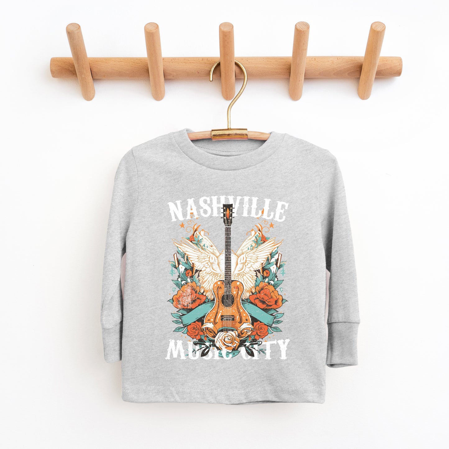 Nashville Music City Guitar Grunge - Youth Long Sleeve Graphic T-Shirt
