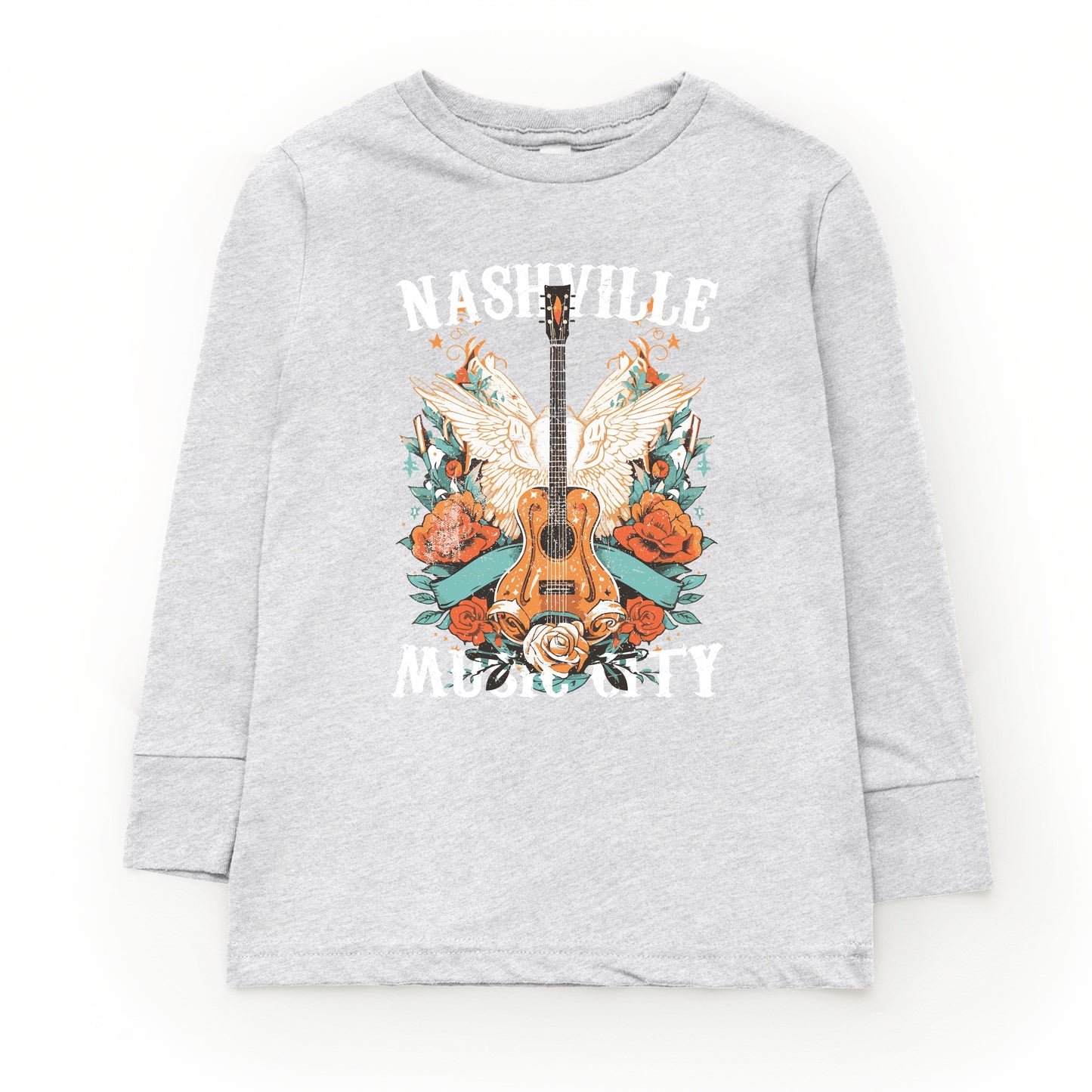 Nashville Music City Guitar Grunge - Youth Long Sleeve Graphic T-Shirt