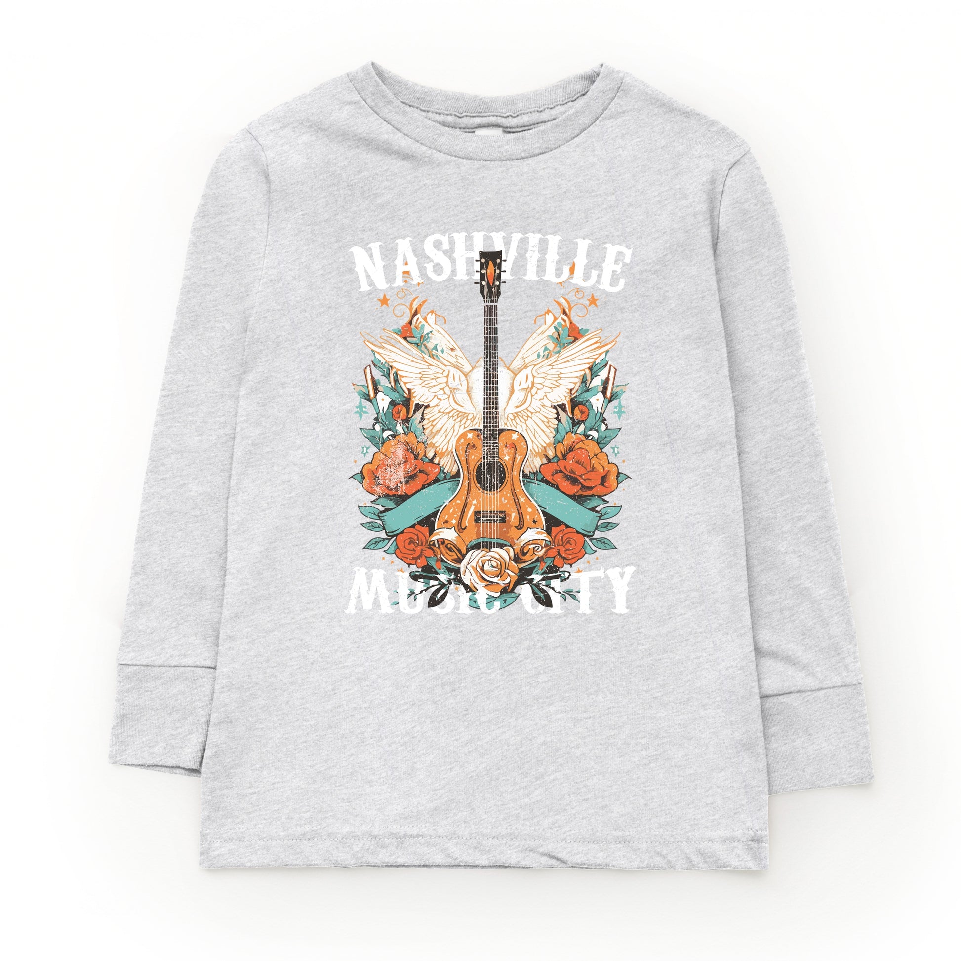 Nashville Music City Guitar Grunge - Youth Long Sleeve Graphic T-Shirt