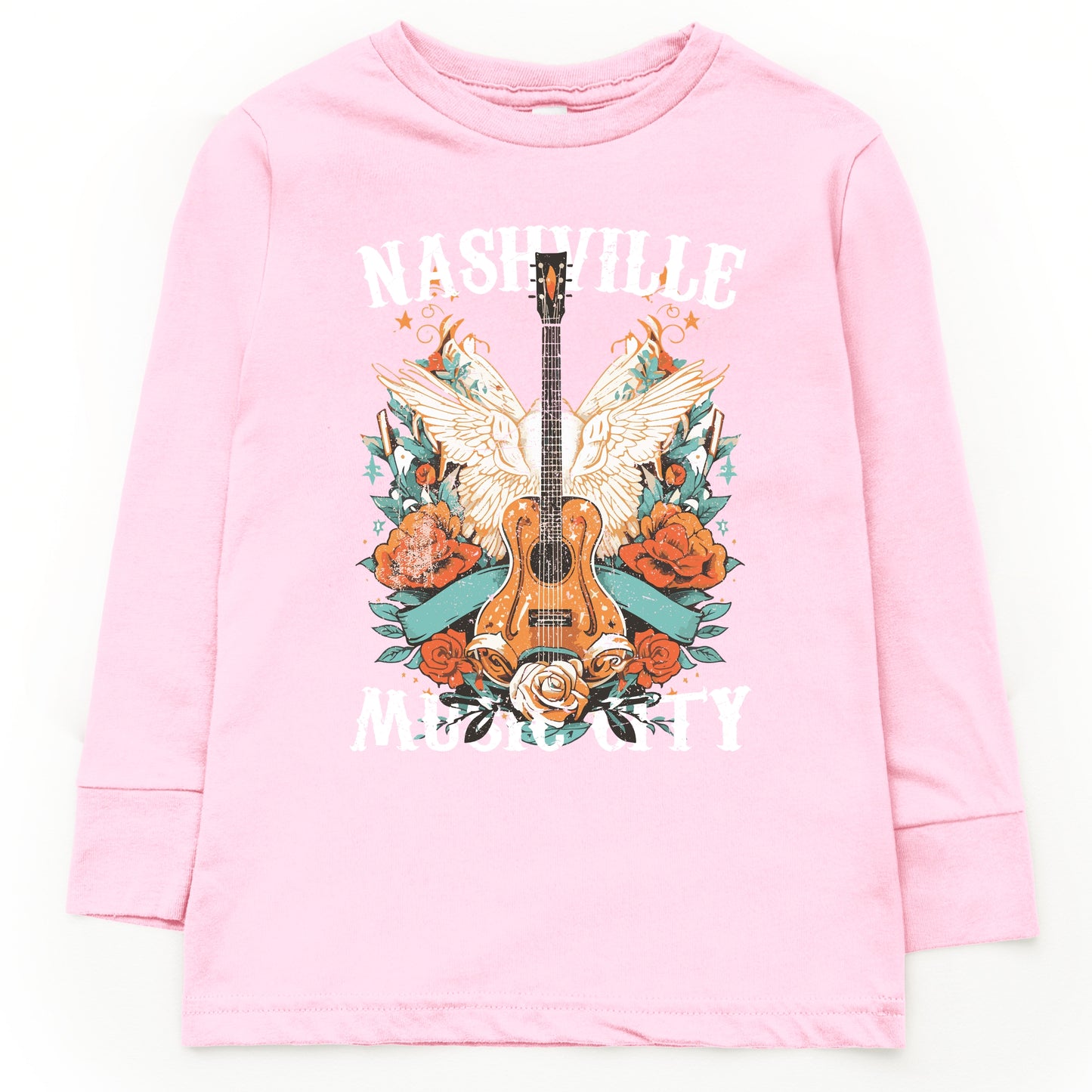 Nashville Music City Guitar Grunge - Youth Long Sleeve Graphic T-Shirt
