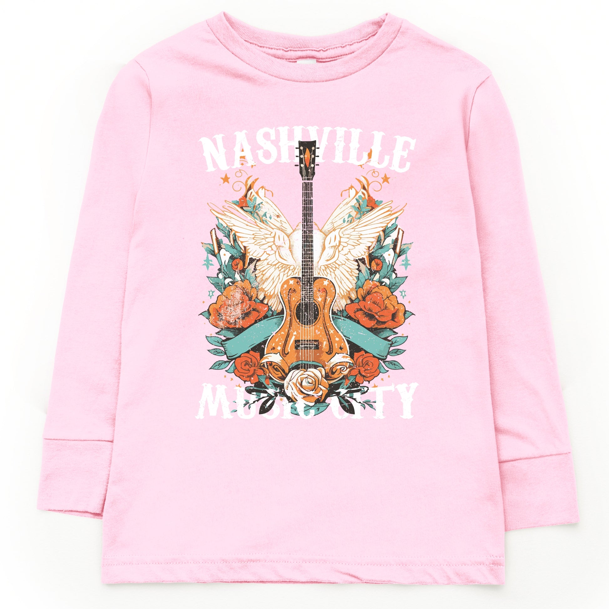 Nashville Music City Guitar Grunge - Youth Long Sleeve Graphic T-Shirt